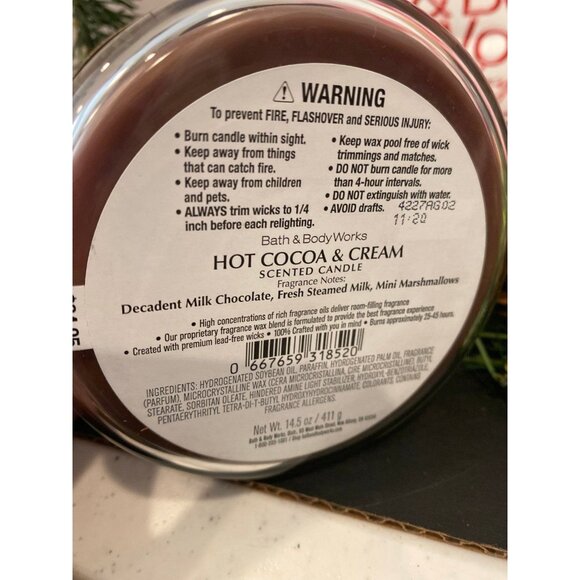 Bath & Body Works “Hot Cocoa & Cream” NEW 3 Wick Candle - Picture 6 of 7